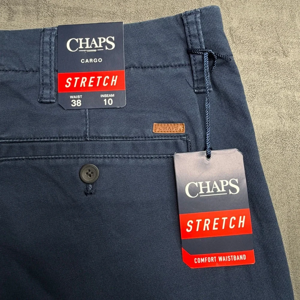 Chaps Cargo Shorts Men 38 Navy Blue Stretch Comfort Waistband New With Tags